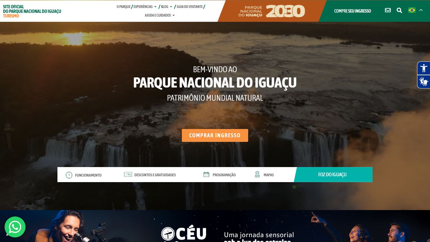 Site oficial do Parque Nacional do Iguaçu, administrado pela concessionária Urbia Cataratas