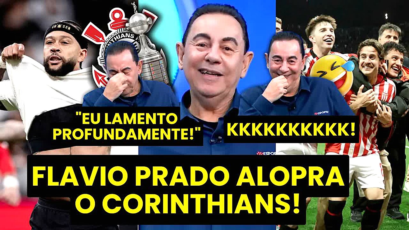Flávio Prado ri ao vivo no programa Bate Pronto ao comentar a eliminação do Corinthians na Libertadores