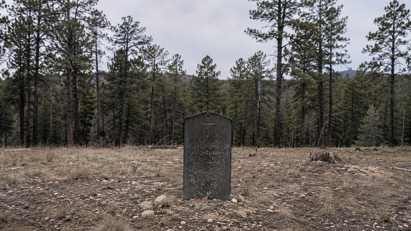 A lone stone marker in a remote New Mexico forest clearing over the underground Project Gasbuggy nuclear test site