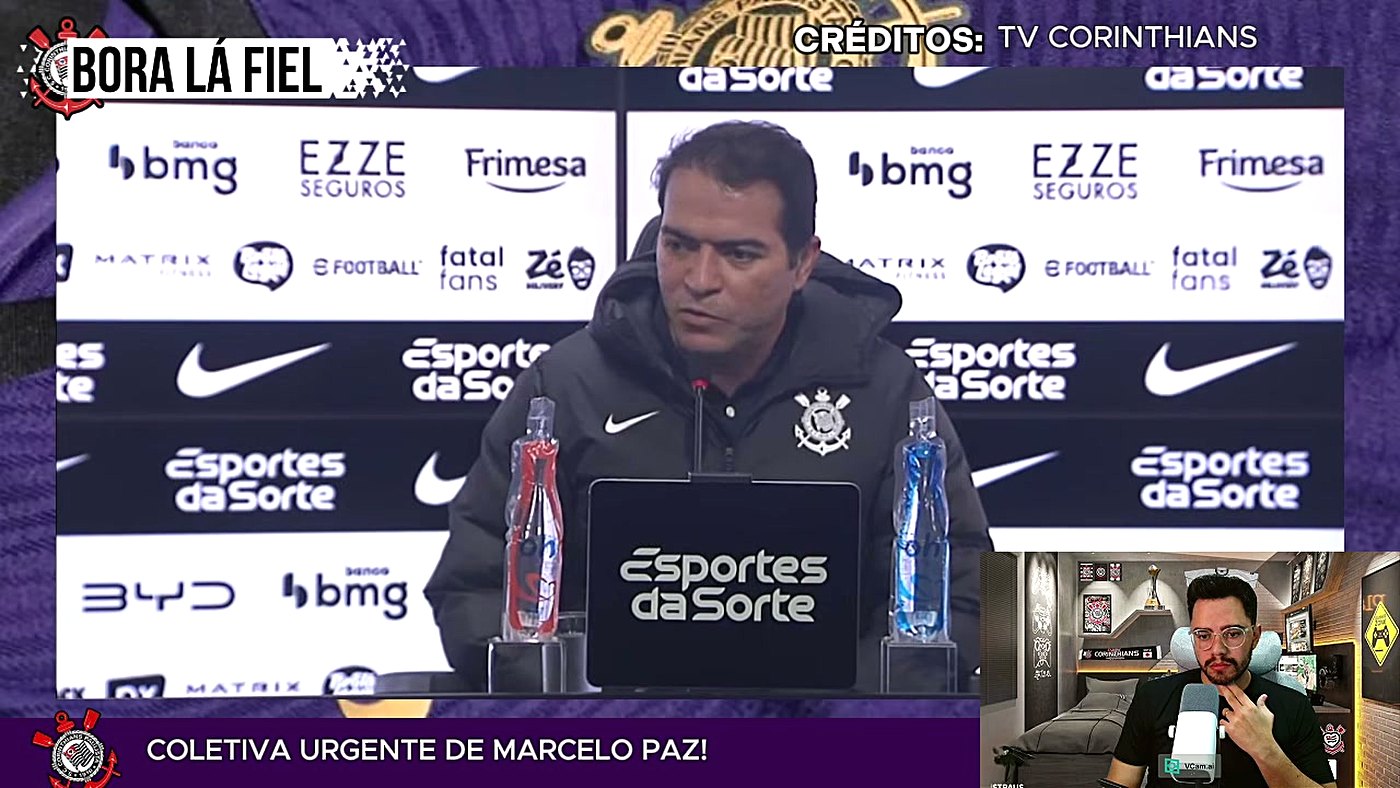 Marcelo Paz durante a coletiva em que falou sobre Memphis, no CT do Corinthians