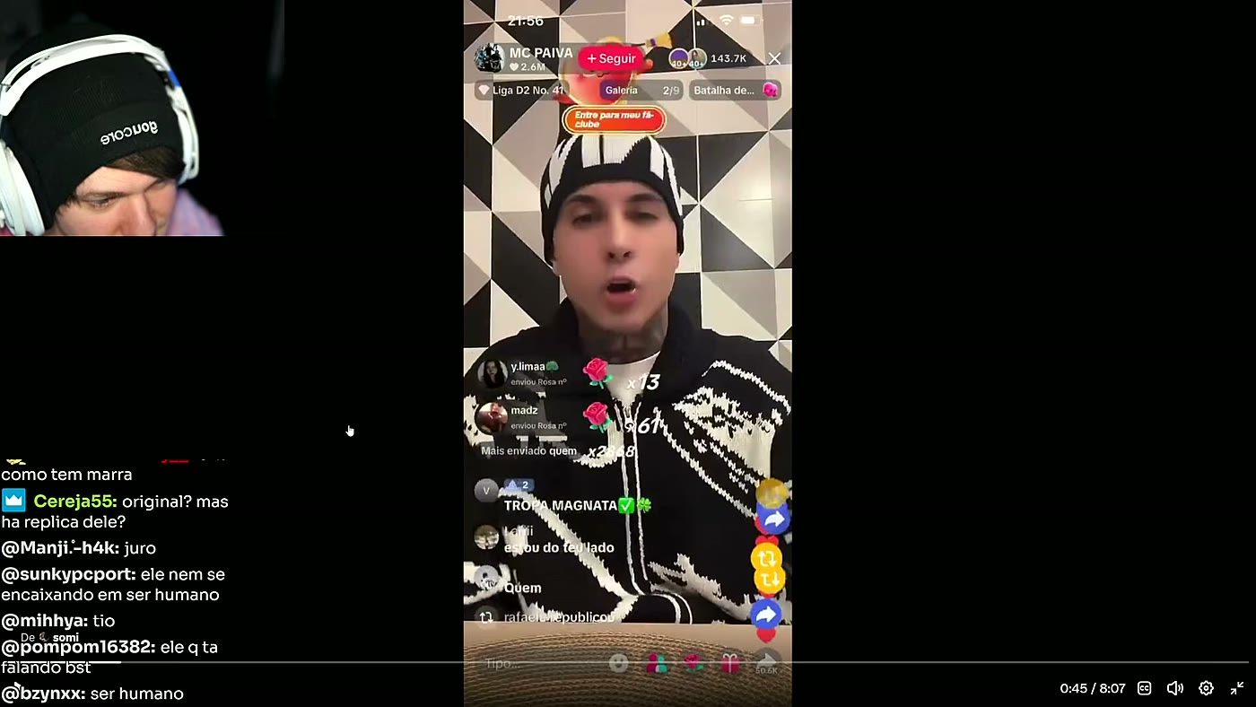 MC Paiva durante live no TikTok comentada no vídeo sobre a treta com Malévola