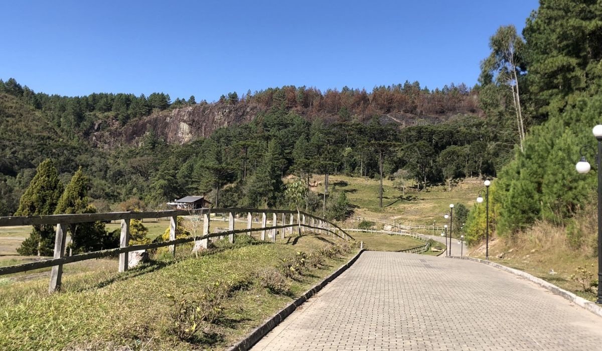 Caminho na região da cascata, em Campo Alegre, no Planalto Norte catarinense.