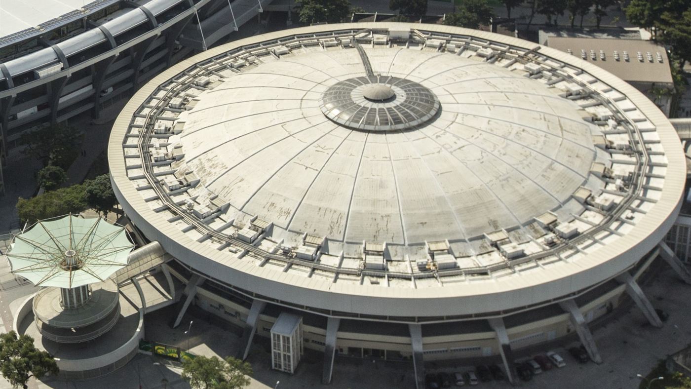 Ginásio do Maracanãzinho, no Rio de Janeiro, visto de cima, palco da final do Sul-Americano de vôlei masculino 2026