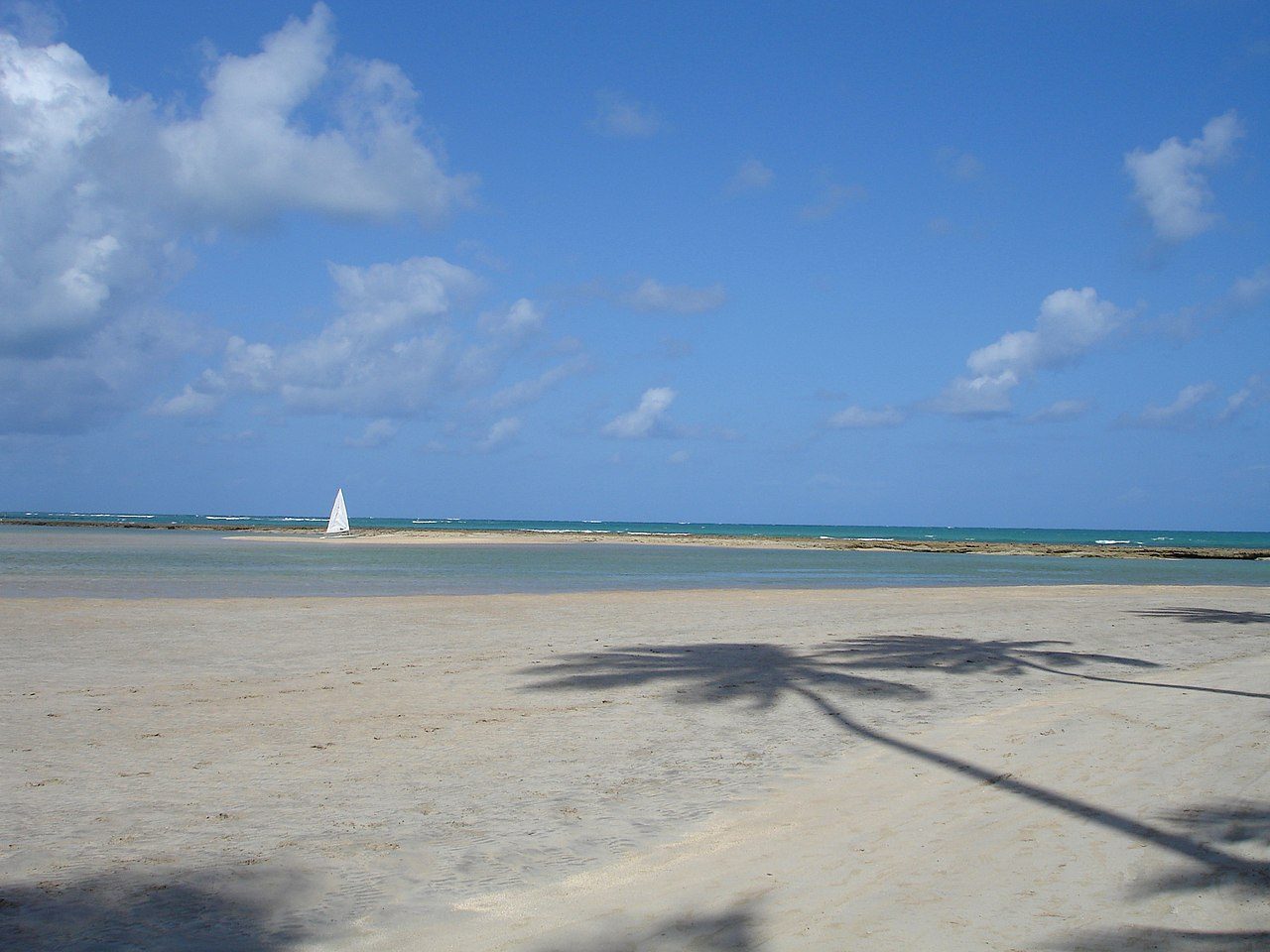 Praia dos Carneiros, em Pernambuco, fotografada durante a baixa-mar, com faixa de areia exposta