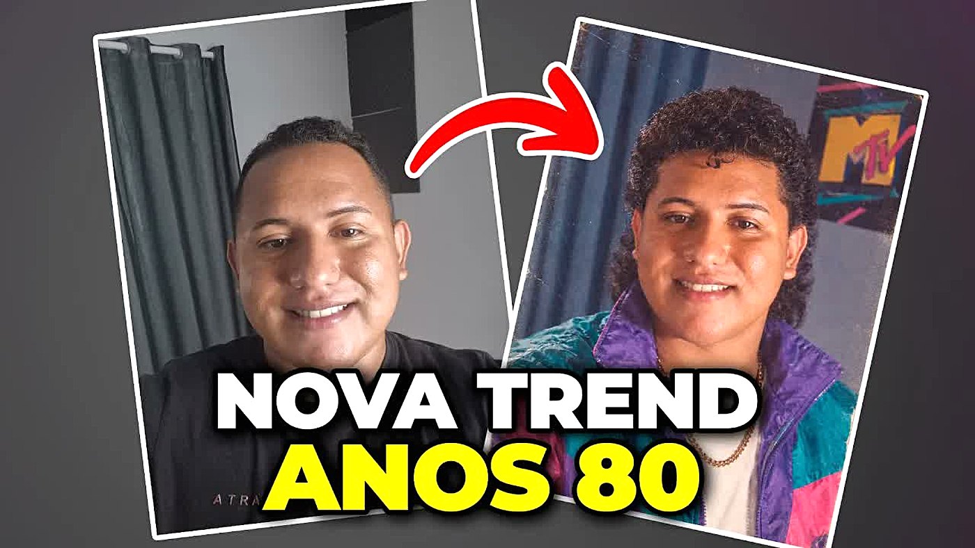 Trend dos anos 80 com ia: feed virou 1985: vídeo tutorial da trend anos 80 feita com IA, com jaqueta corta-vento colorida