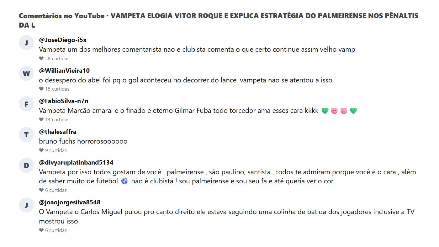 Comentários do público no vídeo de Vampeta sobre Vitor Roque