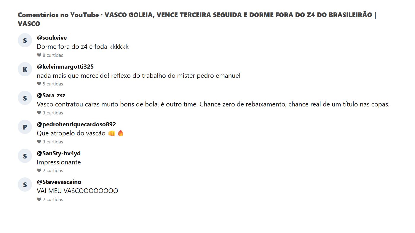 Comentários da torcida do Vasco no vídeo da goleada sobre o Coritiba
