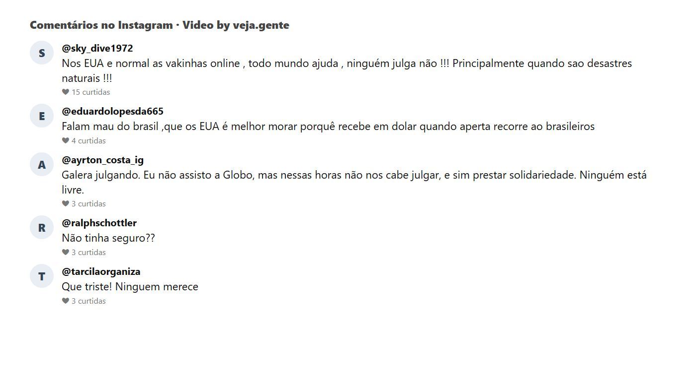 Comentários de seguidores sobre a vaquinha de Erik Marmo no Instagram
