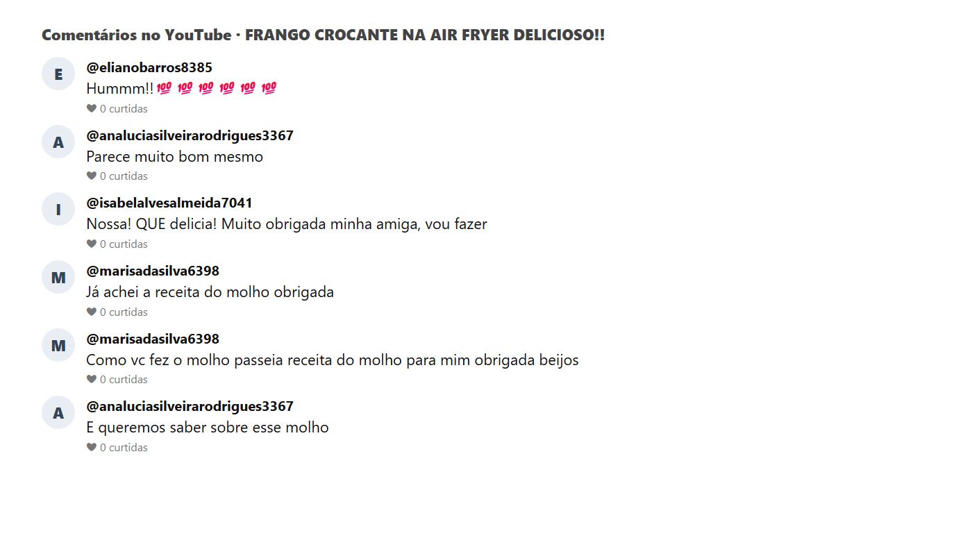 Print dos comentários do público no vídeo de frango crocante na air fryer