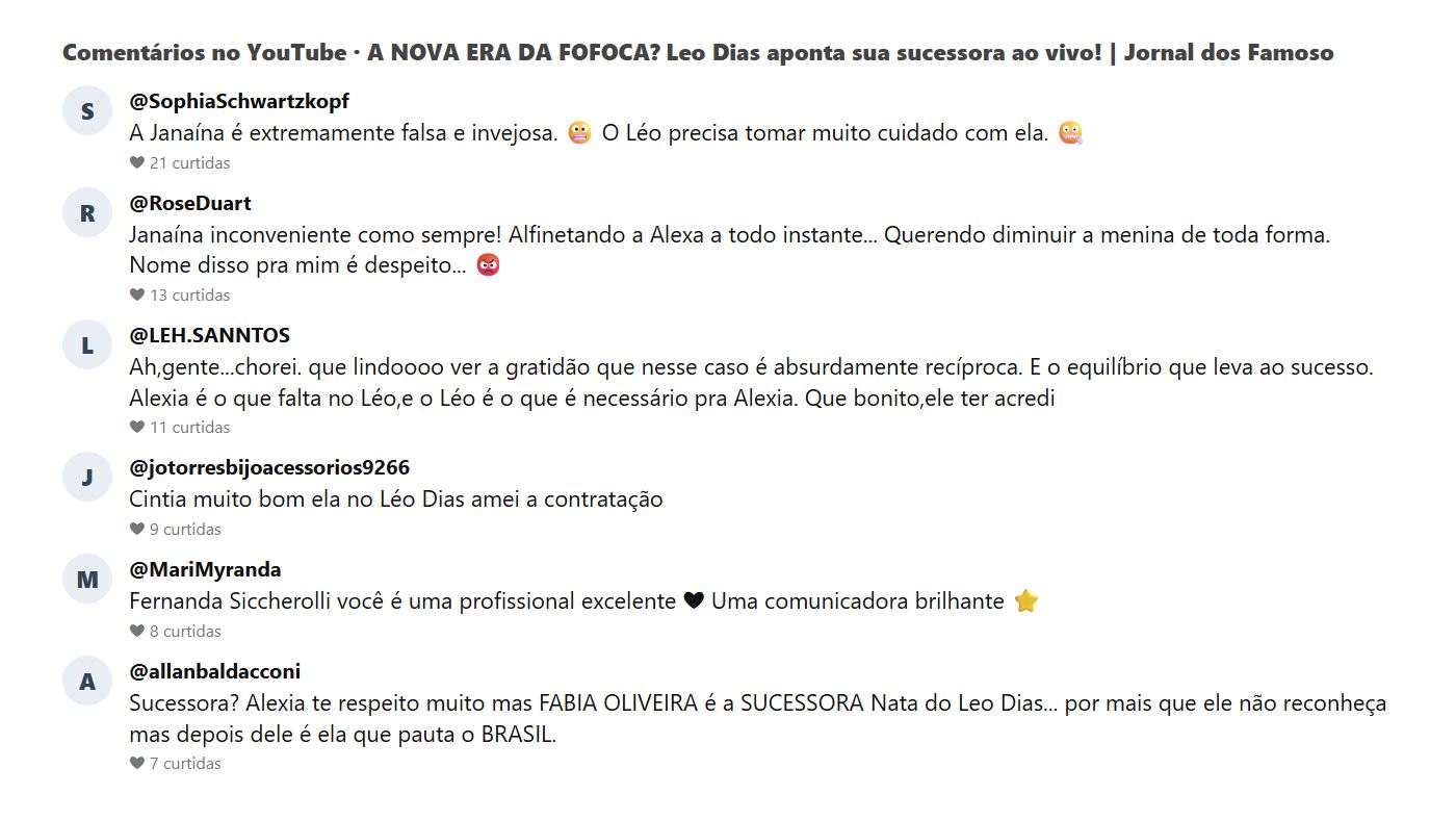 Comentários do público no vídeo sobre leo dias sucessora