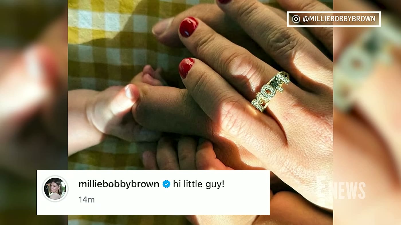 Foto das mãos de Millie Bobby Brown e do segundo filho, postada no Instagram