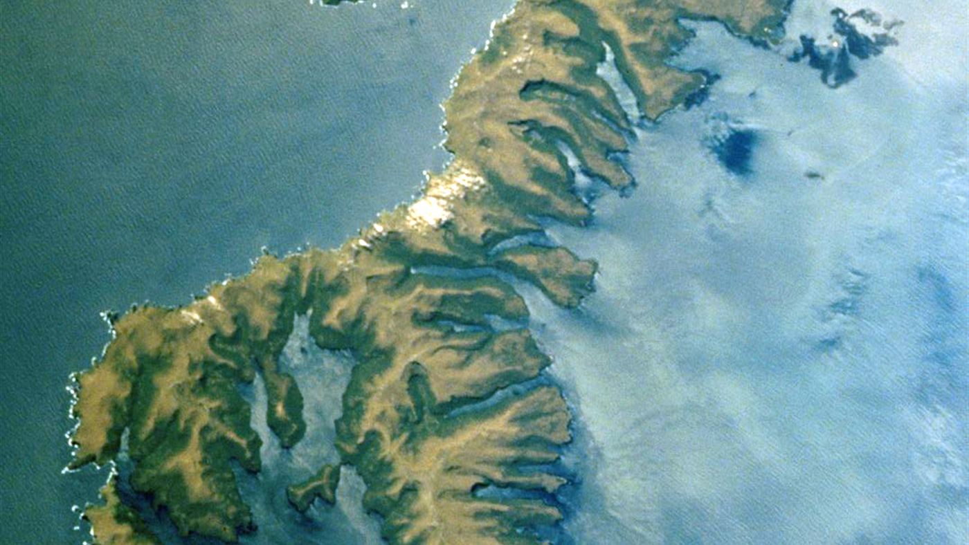 Vista de satélite da Ilha Auckland, a 560 quilômetros da Nova Zelândia