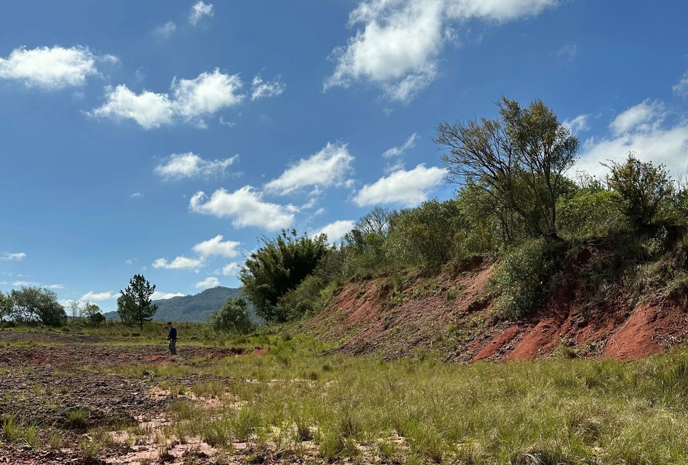 Sítio fossilífero em Novo Cabrais, no Rio Grande do Sul, onde o crânio de Sauropia macrorhinus foi encontrado.