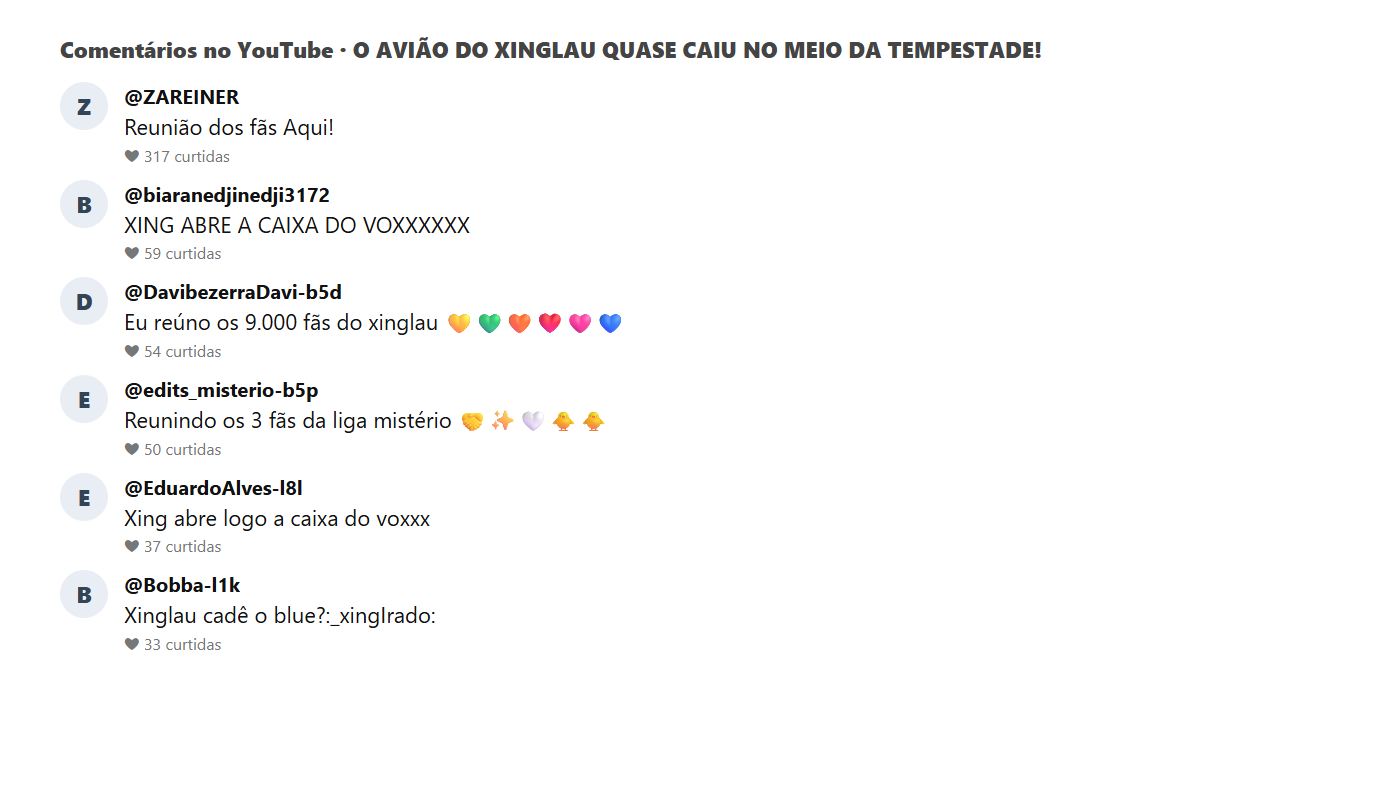 Comentários do público no vídeo sobre o susto do avião do Xinglau