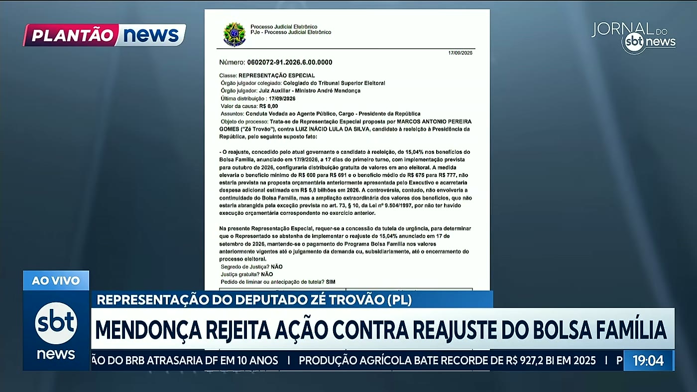 Bolsa família reajuste: print do processo da representação de Zé Trovão no TSE mostrado na reportagem