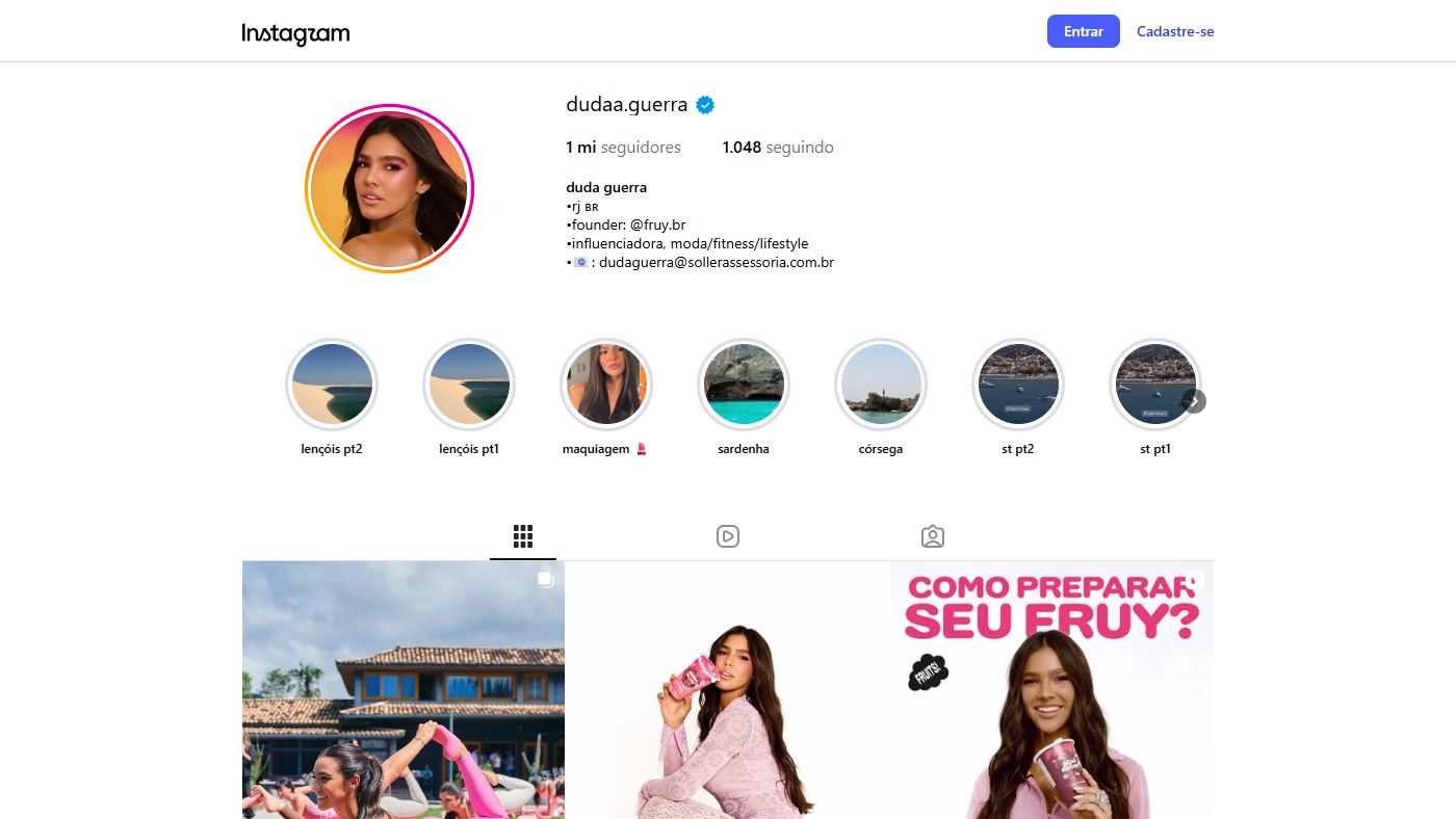 Duda Guerra e Jon Vlogs: foto do perfil da influenciadora no Instagram