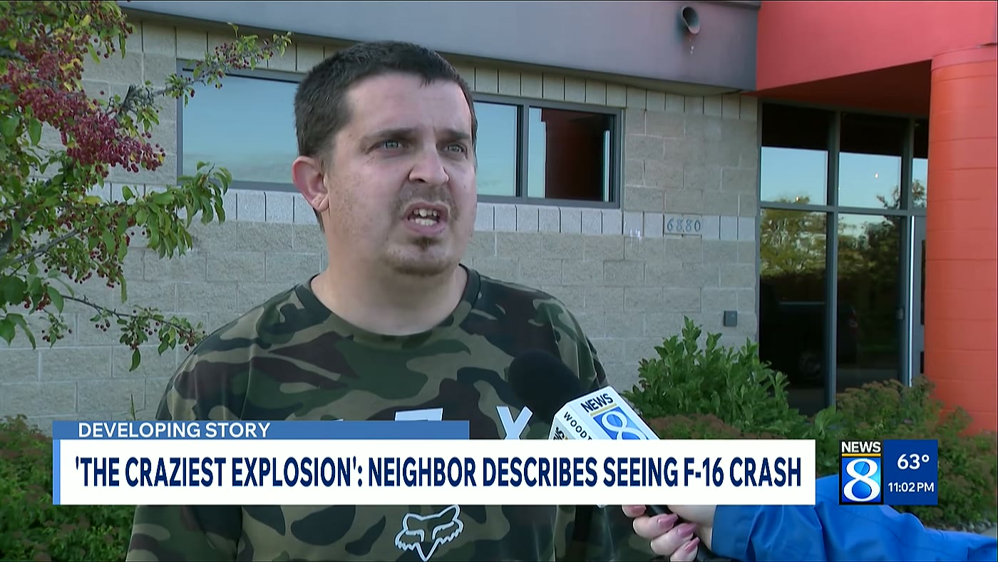 Tim Noonan, vizinho que viu a queda do F-16 em Michigan, dá entrevista sobre a explosão