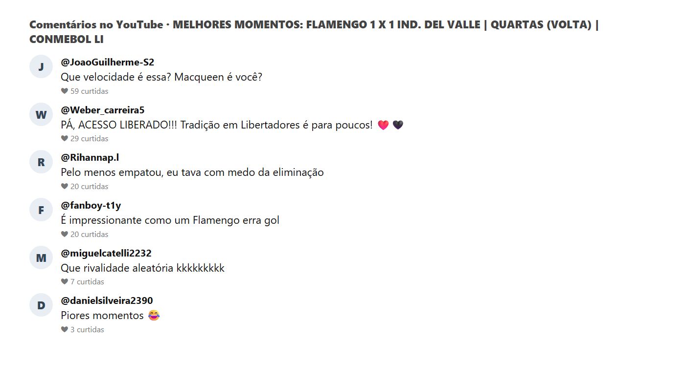 Comentários do público no vídeo dos melhores momentos de Flamengo x Independiente del Valle