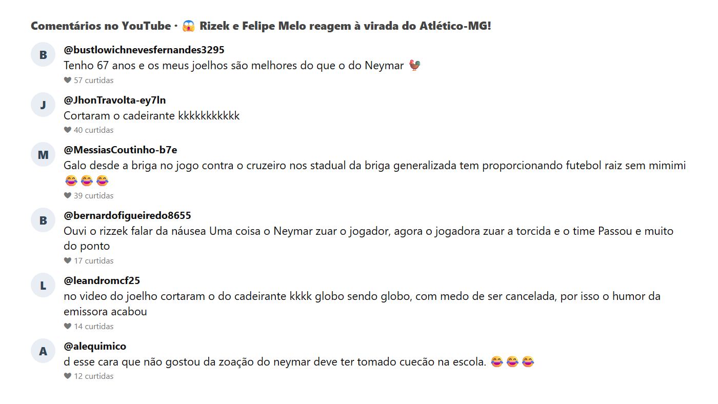 Print dos comentários do público sobre a eliminação do Santos