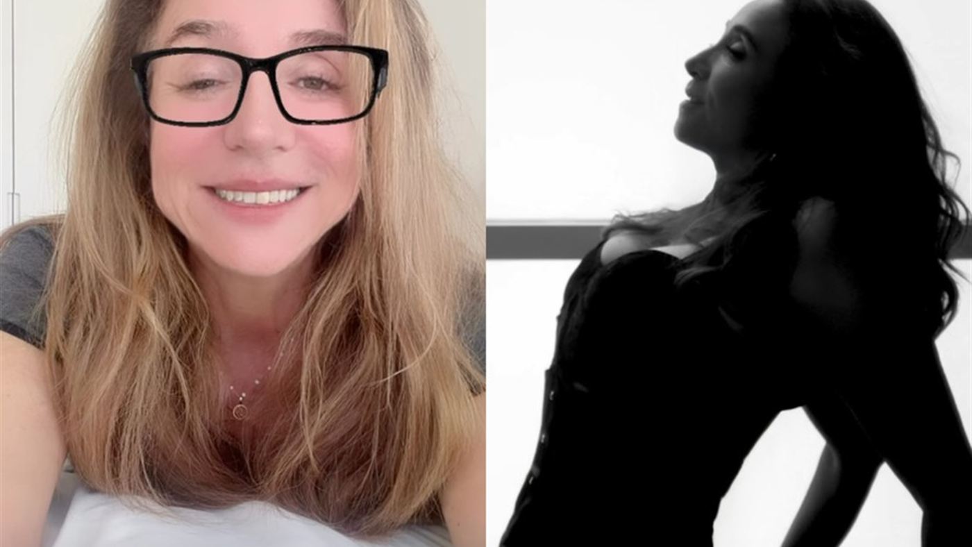 Marisa Orth filme adulto: a atriz em selfie ao lado da silhueta do trailer gravado para a plataforma Amasso