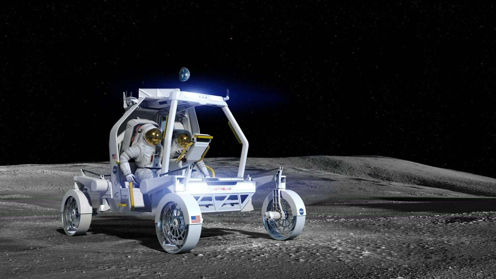 Imagem de divulgação: NASA prevê entregar rovers ao polo sul da Lua até 2028 para mapear terreno por controle remoto antes da chegada de astronautas