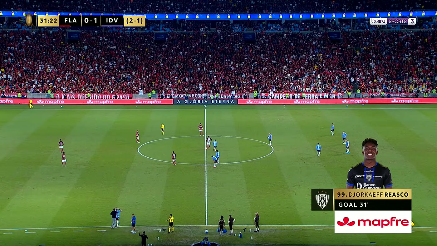 Placar eletrônico do Maracanã confirmando o gol de Djorkaeff Reasco aos 31 minutos
